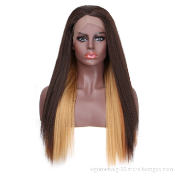 High Quality Straight Long Fake Scalp Coloured Ombre Ginger Fiber Blend Blonde Cheap Lace Front Synthetic Hair Wigs